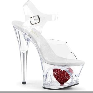 Pleaser Moon-708 HRS Clear Red Heart Platform Heels 8